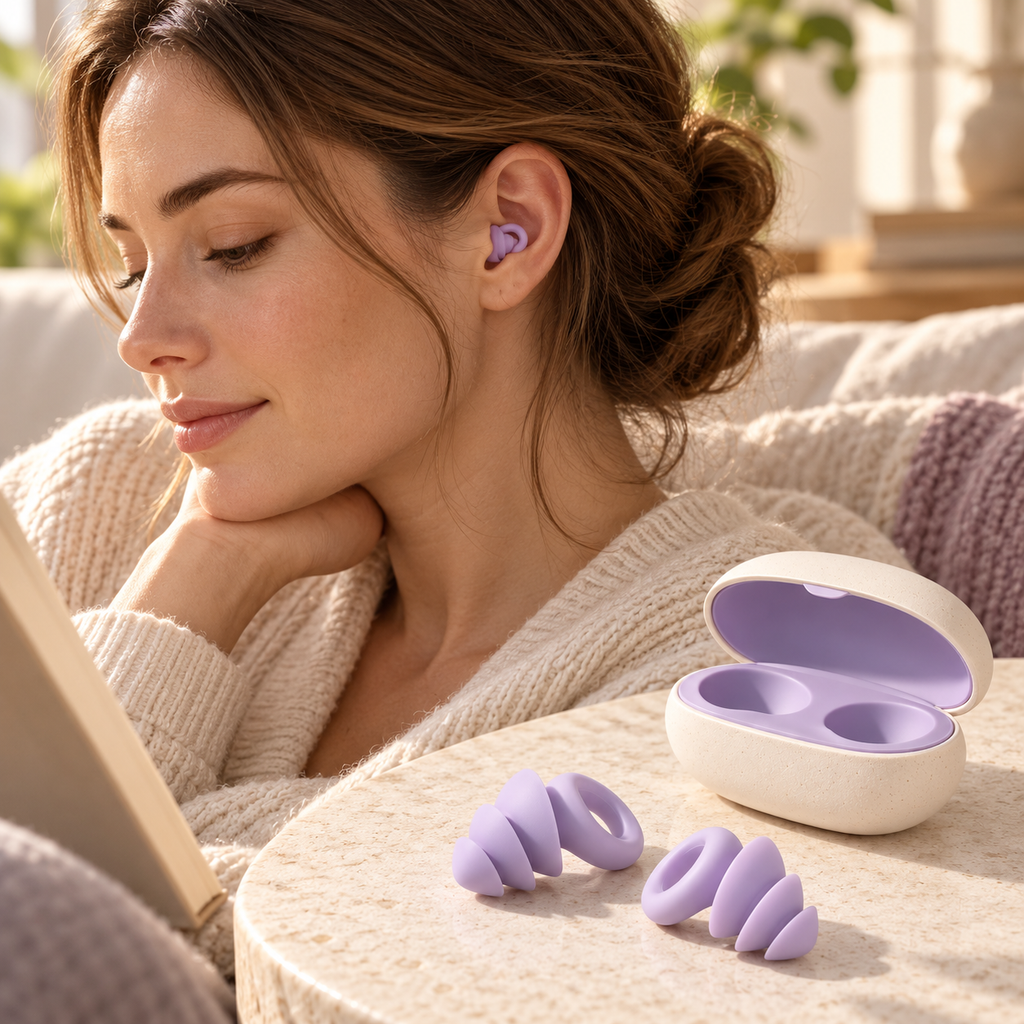 Lavender Loop Silicone Earplugs with Oval Storage Case
