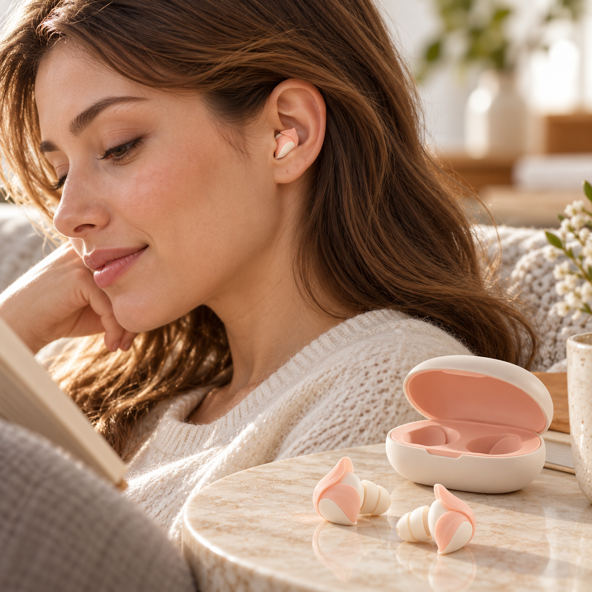 Peach Petal Silicone Earplugs with Oval Storage Case