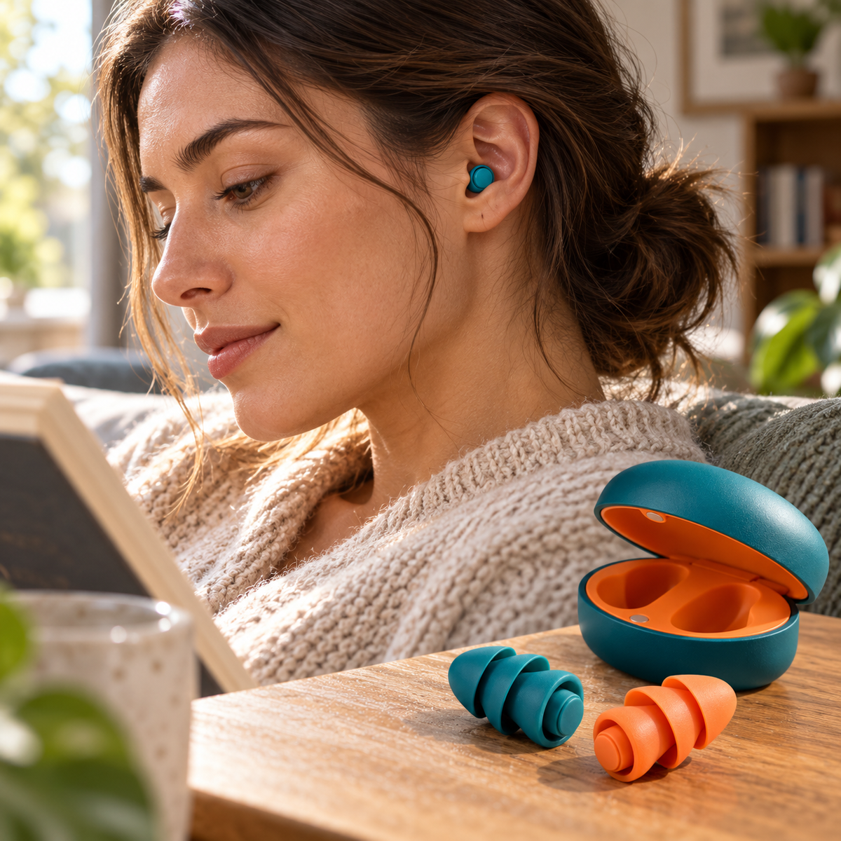 Teal & Orange Silicone Earplugs with Two-Tone Storage Case