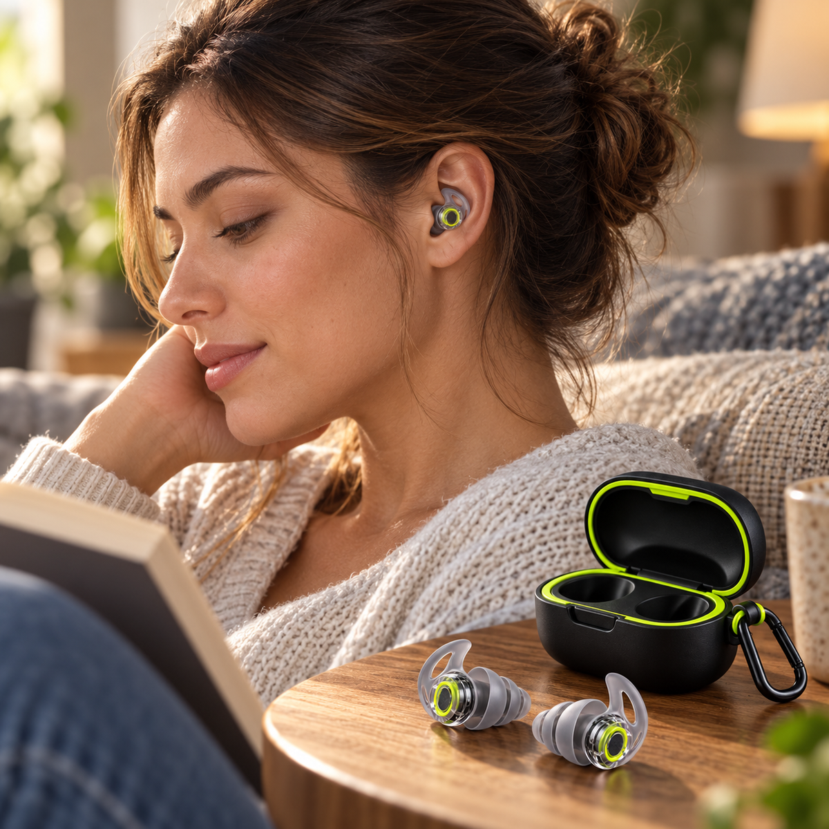 Graphite Lime Silicone Earplugs with Clip-On Storage Case