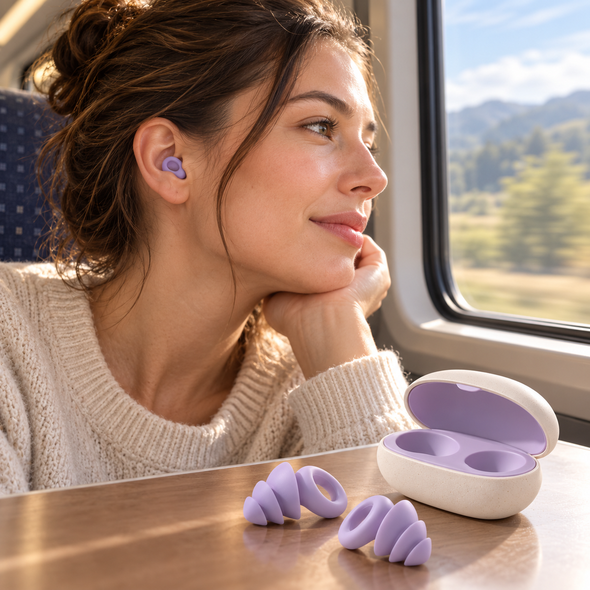 Lavender Loop Silicone Earplugs with Oval Storage Case