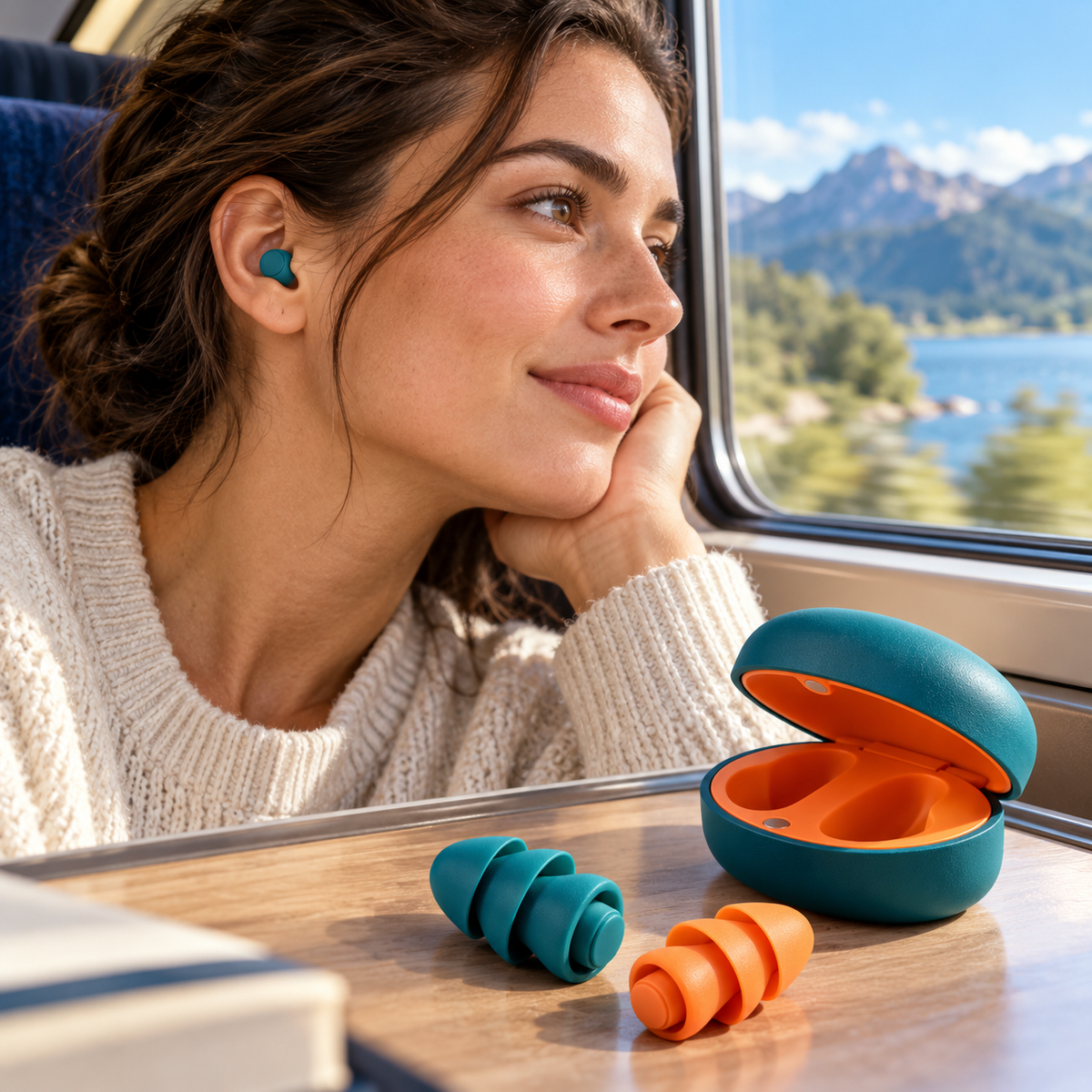 Teal & Orange Silicone Earplugs with Two-Tone Storage Case