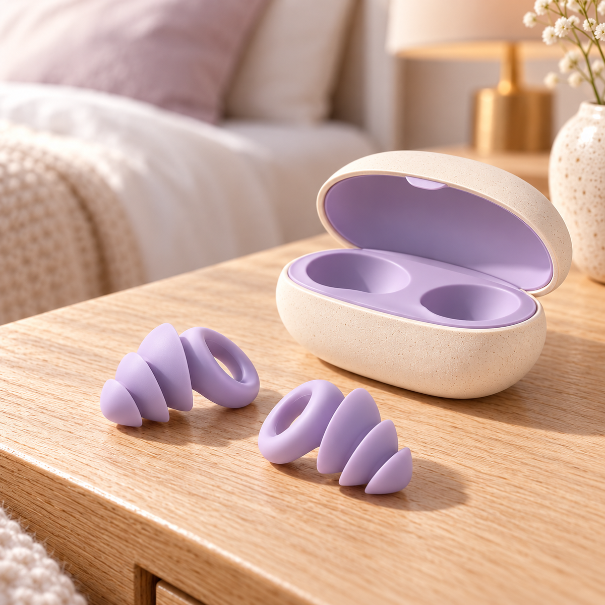 Lavender Loop Silicone Earplugs with Oval Storage Case