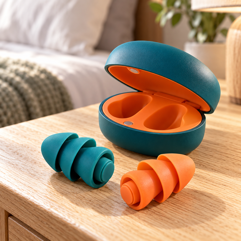 Teal & Orange Silicone Earplugs with Two-Tone Storage Case