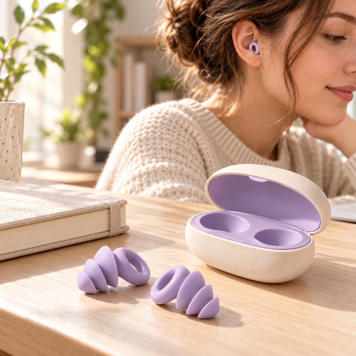 Lavender Loop Silicone Earplugs with Oval Storage Case