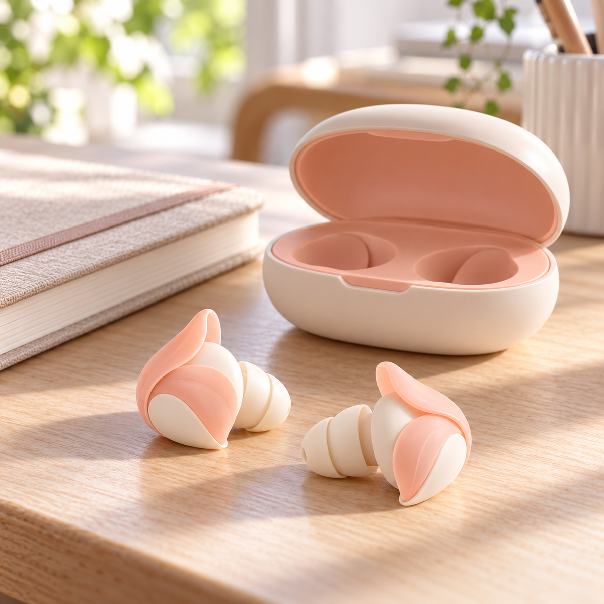 Peach Petal Silicone Earplugs with Oval Storage Case