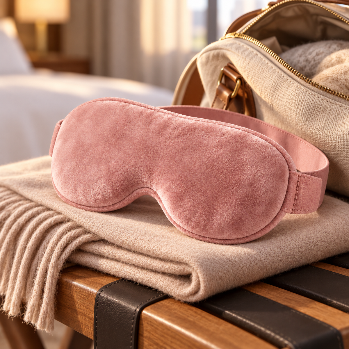 Blush Plush Sleep Mask with Matching Wide Strap