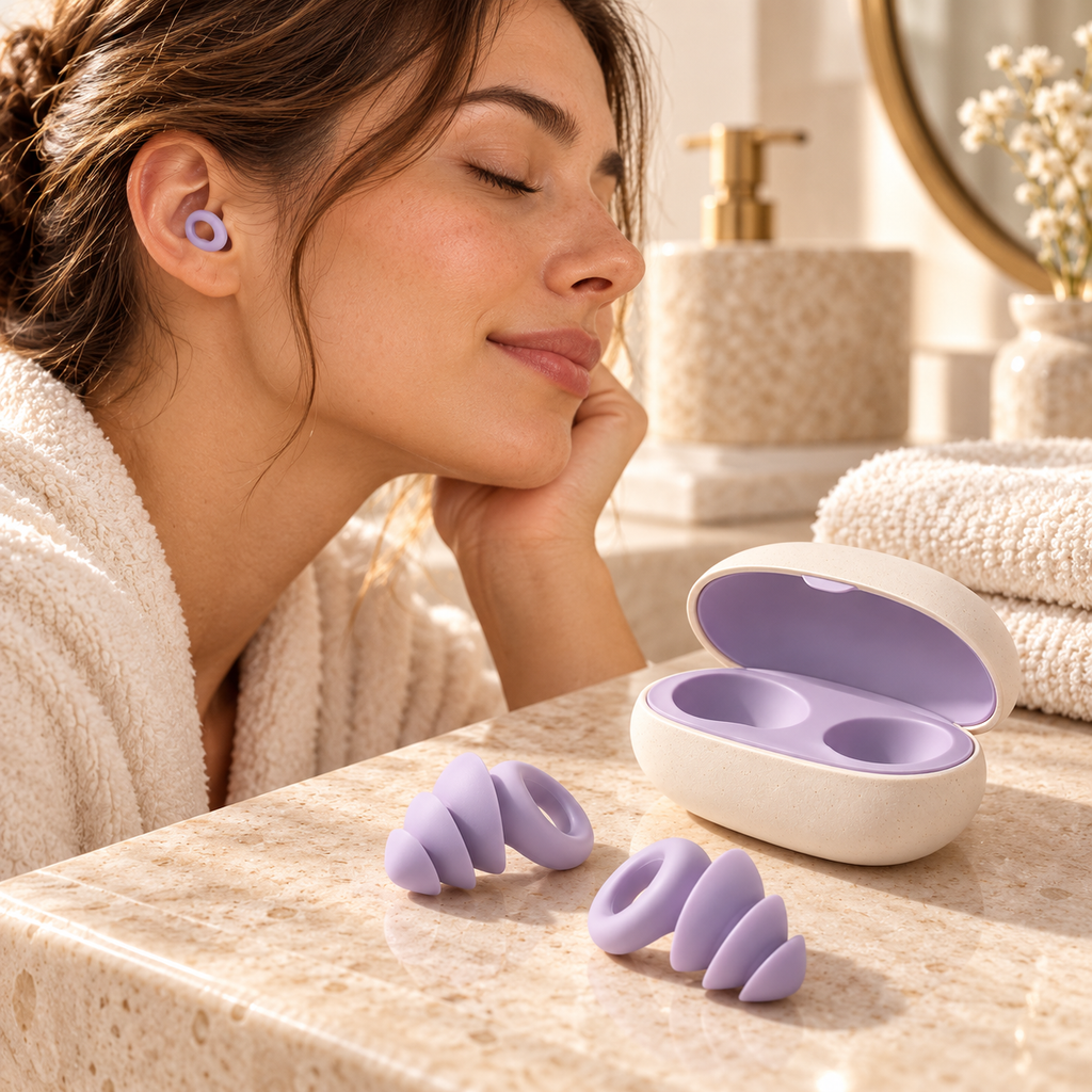 Lavender Loop Silicone Earplugs with Oval Storage Case