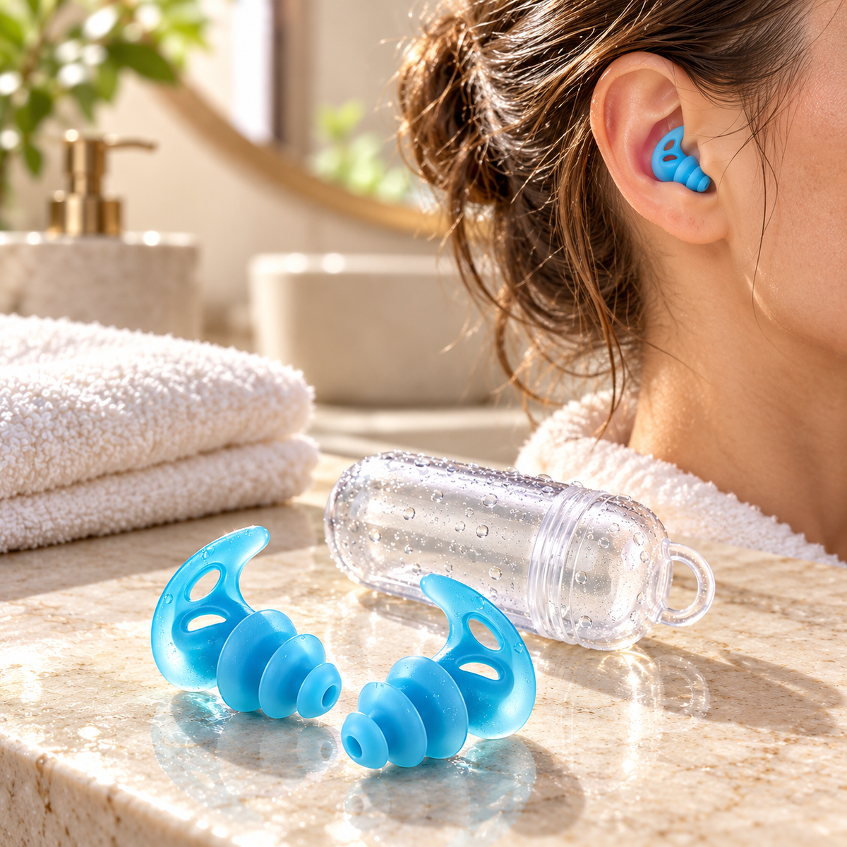 Aqua Wing Silicone Earplugs with Clear Capsule Case
