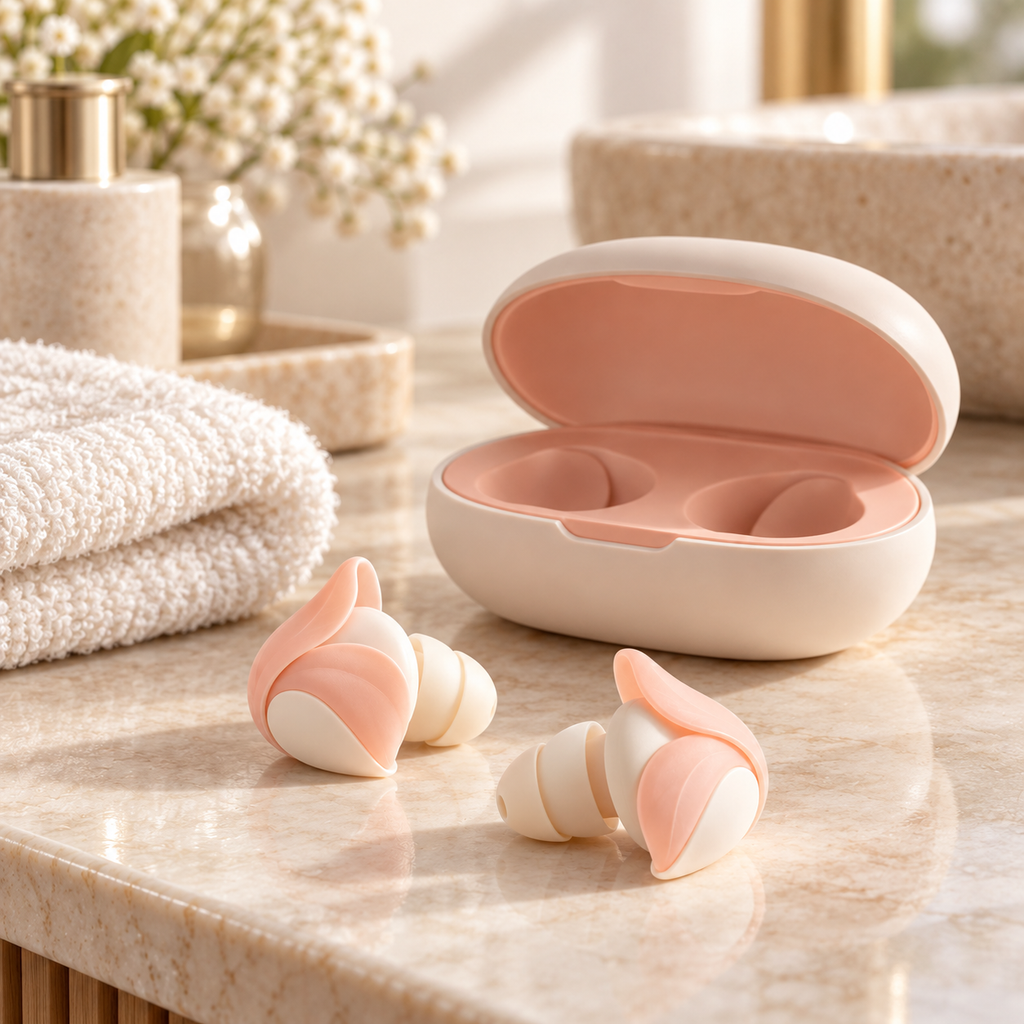 Peach Petal Silicone Earplugs with Oval Storage Case