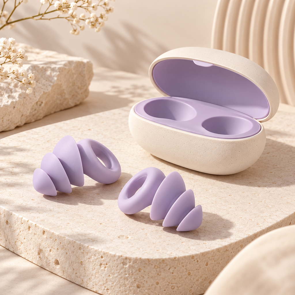 Lavender Loop Silicone Earplugs with Oval Storage Case